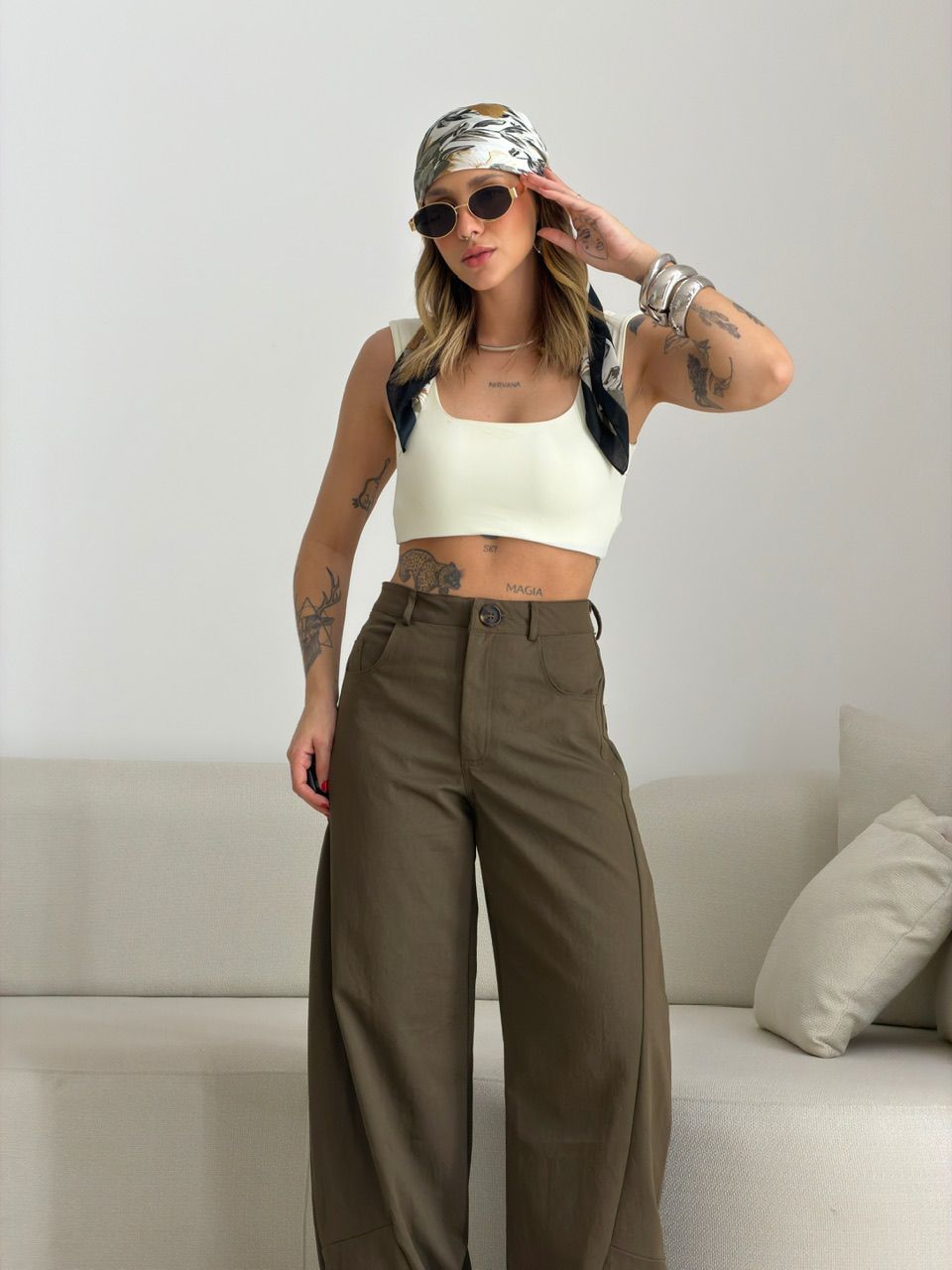 CALÇA ELAINE BALLOON MARROM