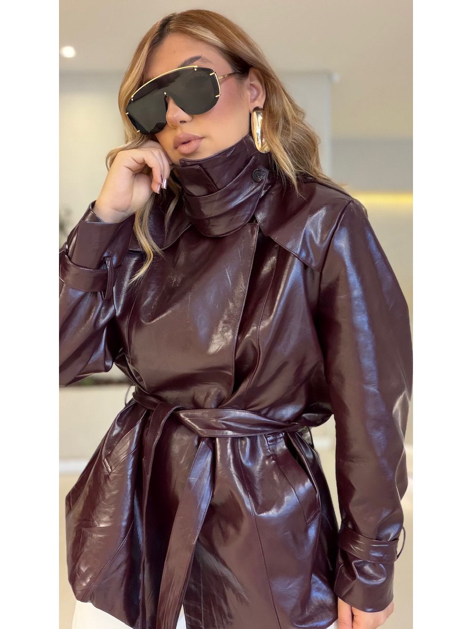 JAQUETA ALANA COURO FAKE VINHO