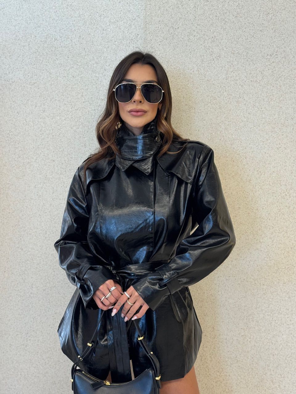 JAQUETA ALANA COURO FAKE PRETO