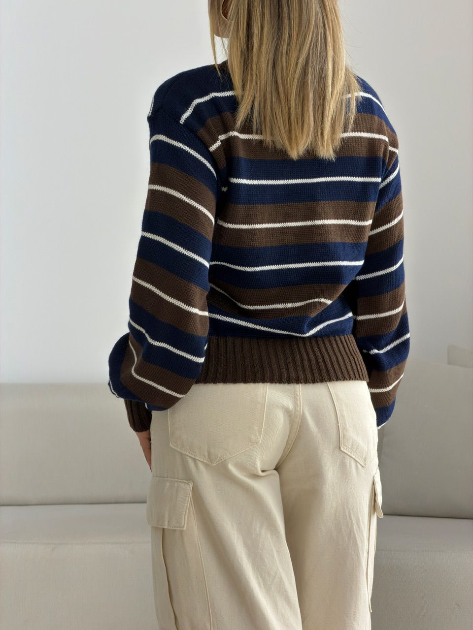 TRICOT GIANE LISTRAS MARROM/MARINHO