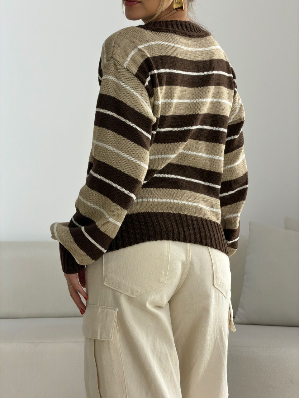 TRICOT GIANE LISTRAS MARROM/NUDE