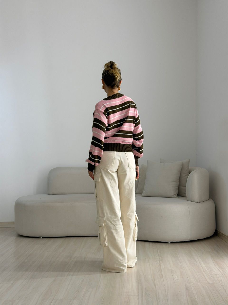 TRICOT GIANE LISTRAS MARROM/ROSA