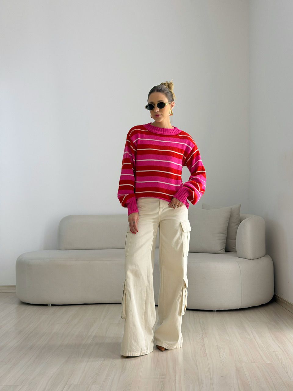 TRICOT GIANE LISTRAS VERMELHO/ROSA