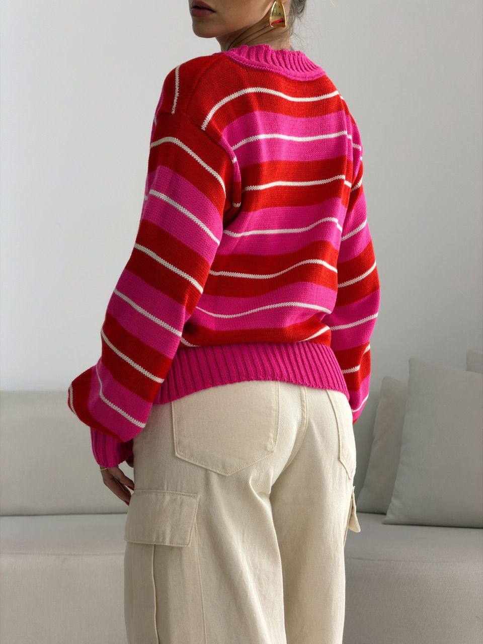 TRICOT GIANE LISTRAS VERMELHO/ROSA