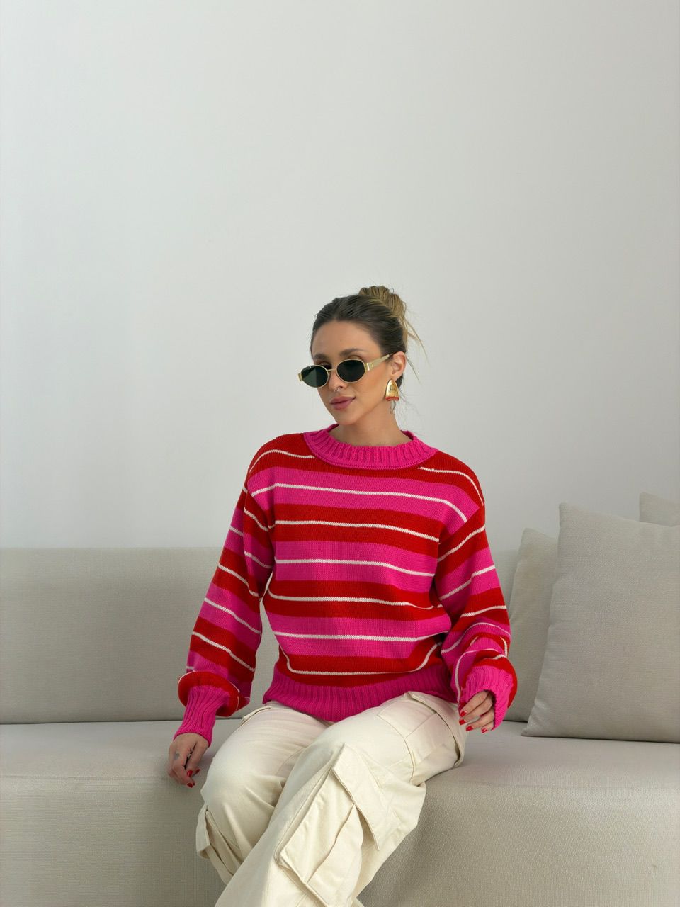 TRICOT GIANE LISTRAS VERMELHO/ROSA