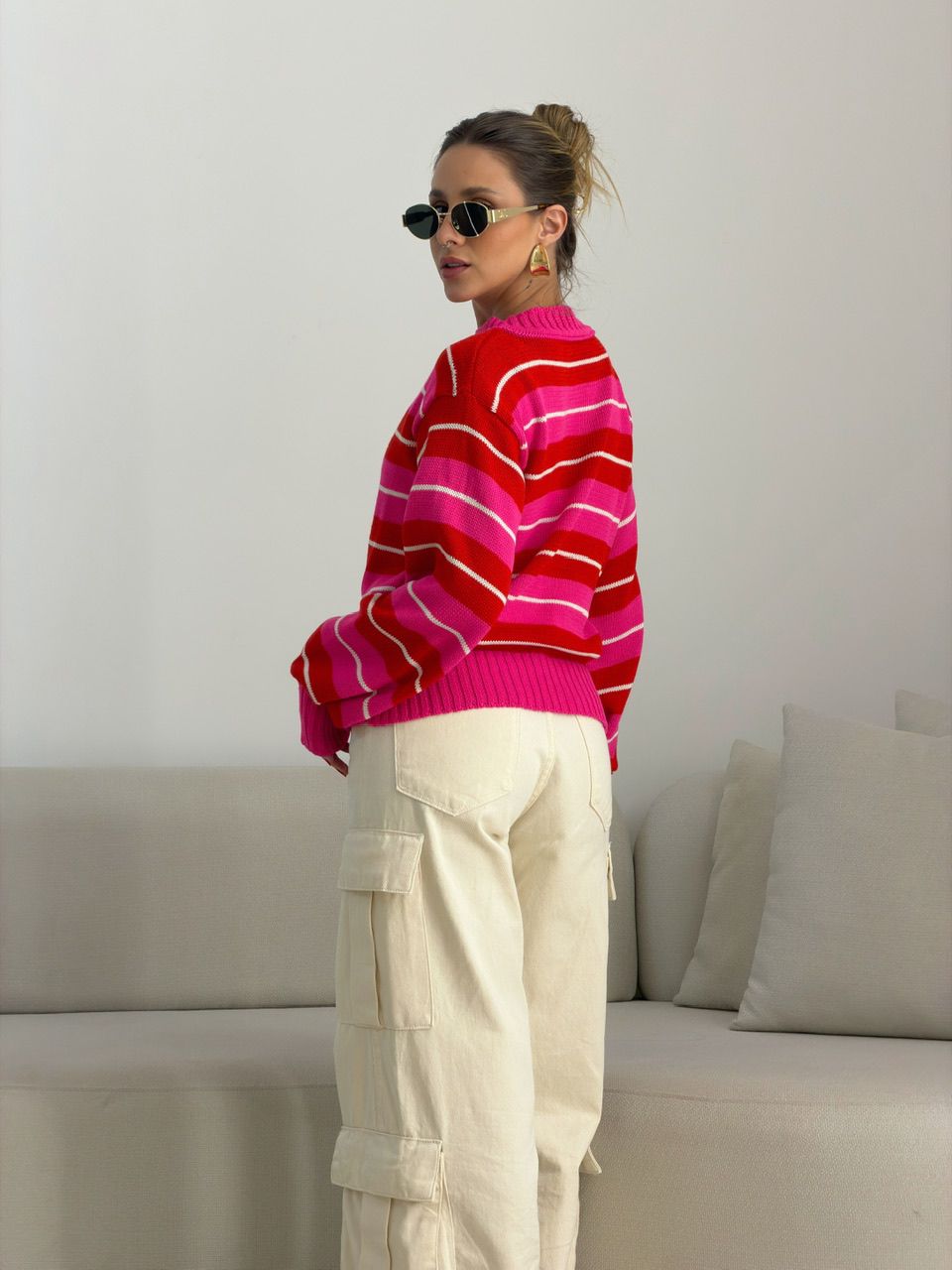 TRICOT GIANE LISTRAS VERMELHO/ROSA
