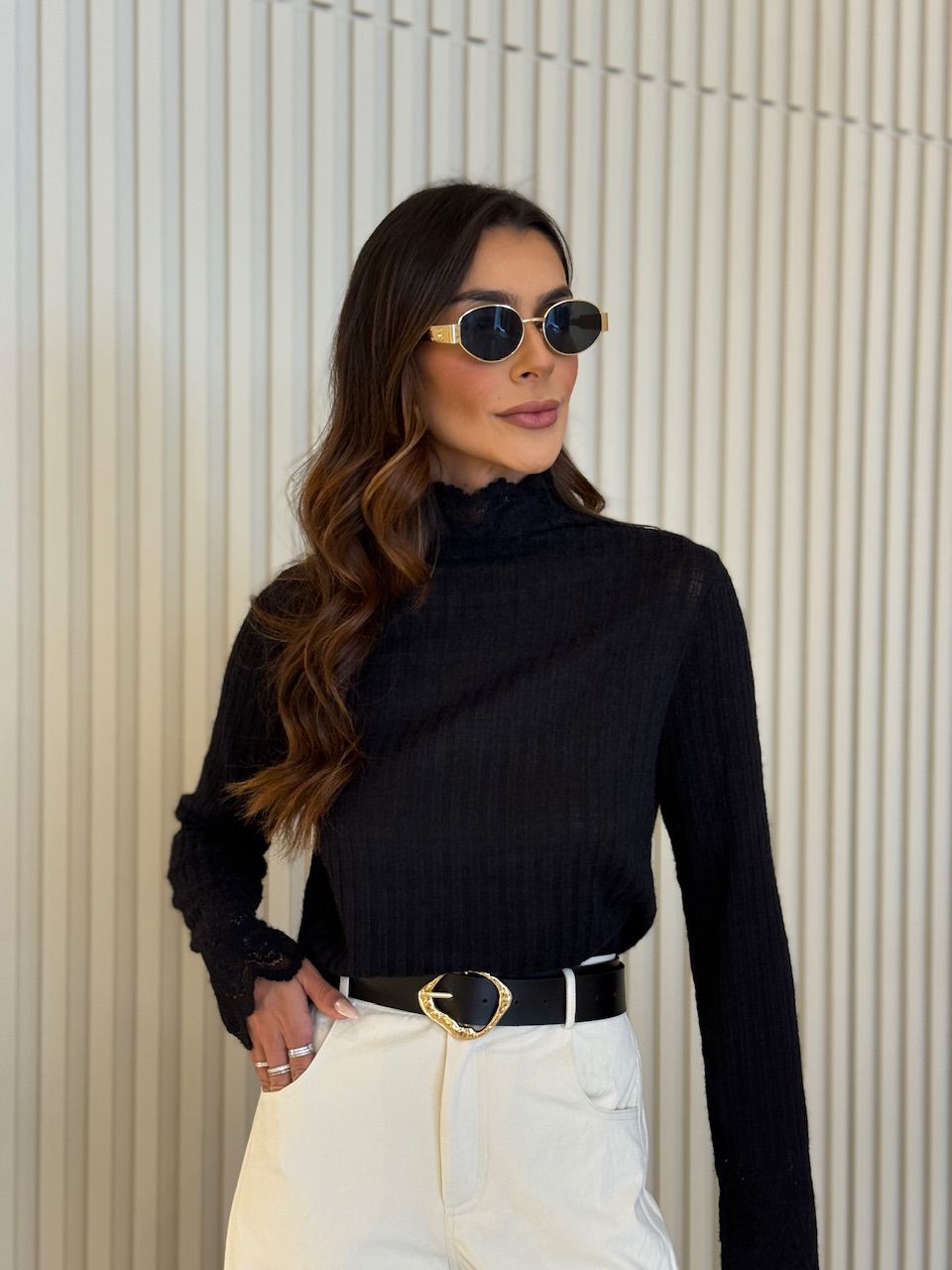 TRICOT SASHA RENDA PRETO - 0076600032 - CAROLLA FERRARO