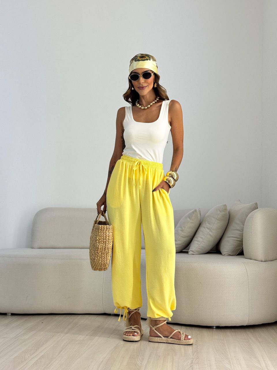 CALÇA FER 02 LASTEX AMARELA