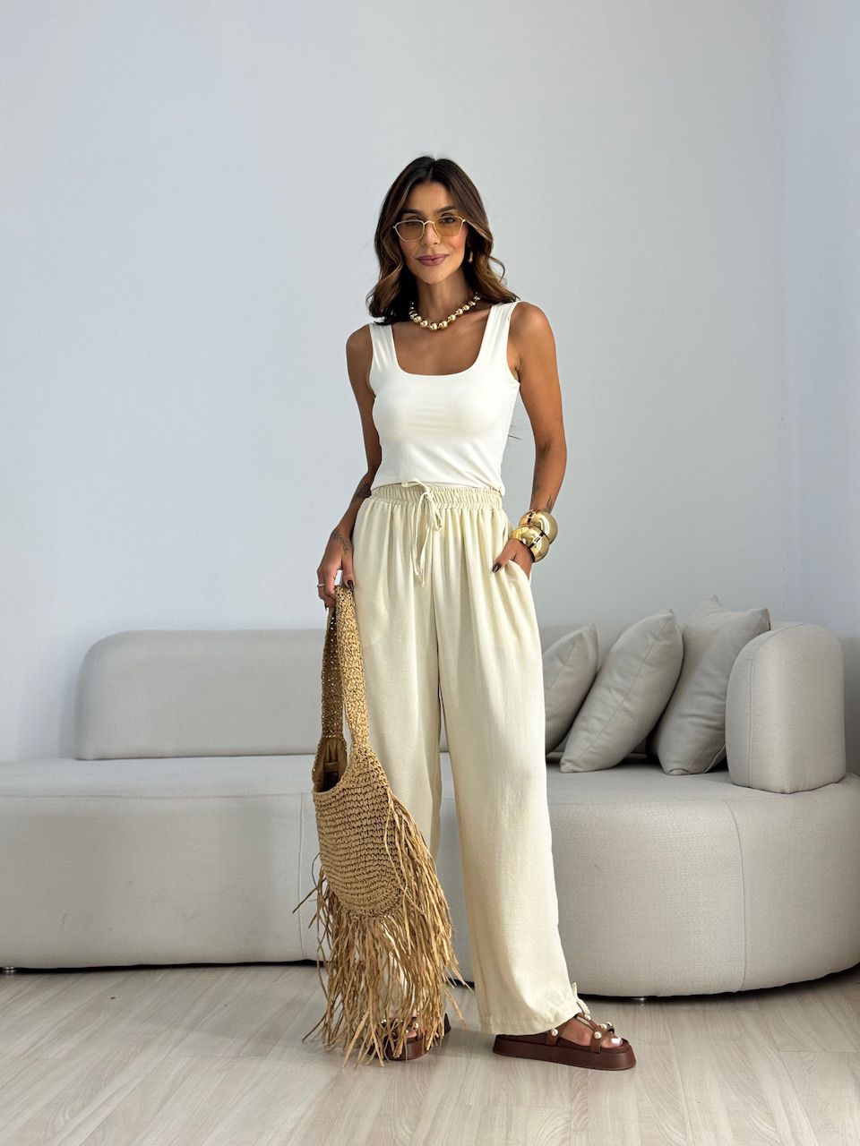 CALÇA FER 02 LASTEX AREIA