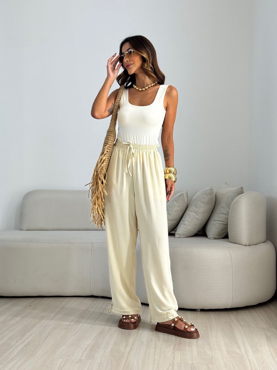 CALÇA FER 02 LASTEX AREIA