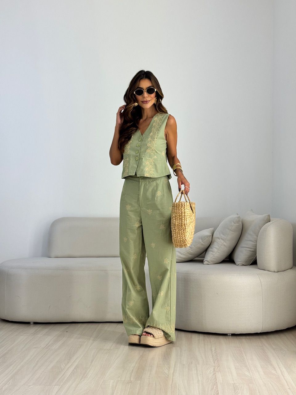 CONJUNTO SUELEN BORDADO VERDE - 0070710014 - CAROLLA FERRARO