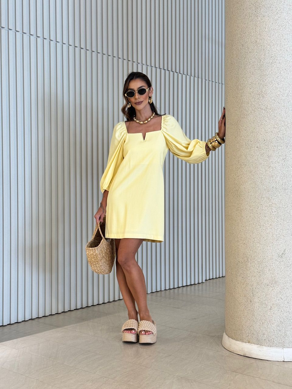 VESTIDO MARGARETE MANGA BUFANTE YELLOW BUTTER