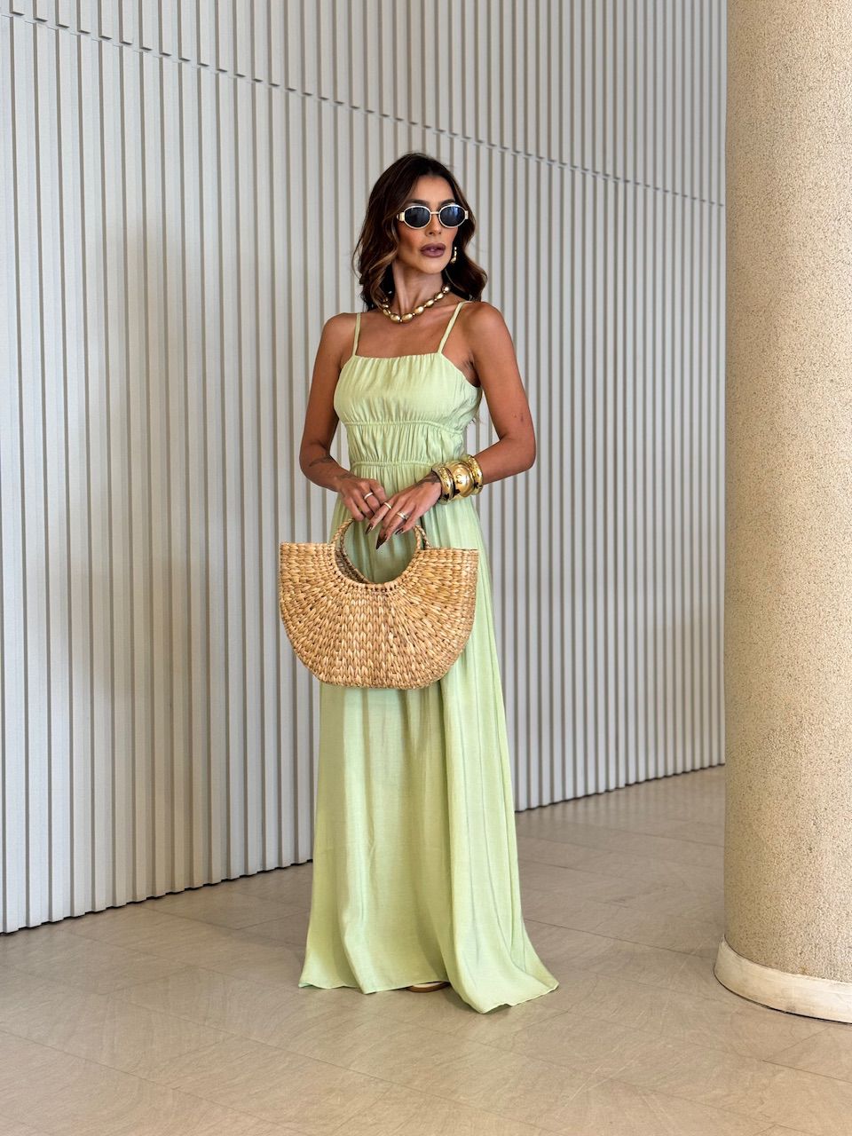 VESTIDO MIRELA ALCINHA LONGO VERDE