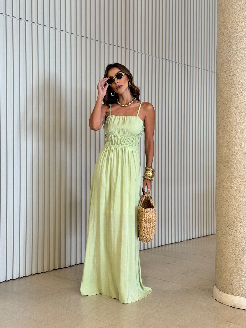 VESTIDO MIRELA ALCINHA LONGO VERDE
