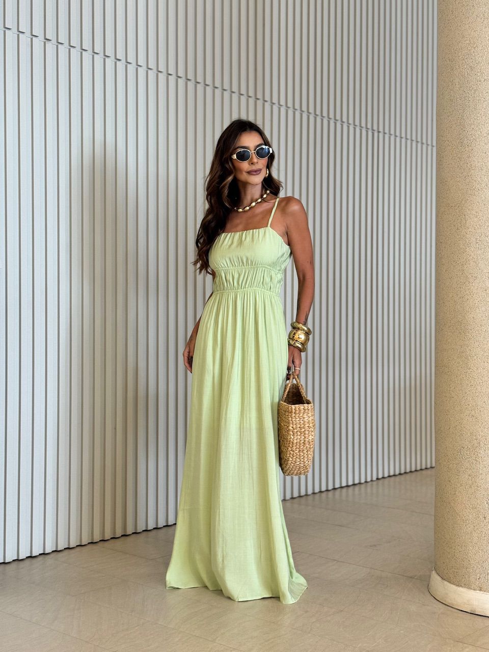 VESTIDO MIRELA ALCINHA LONGO VERDE