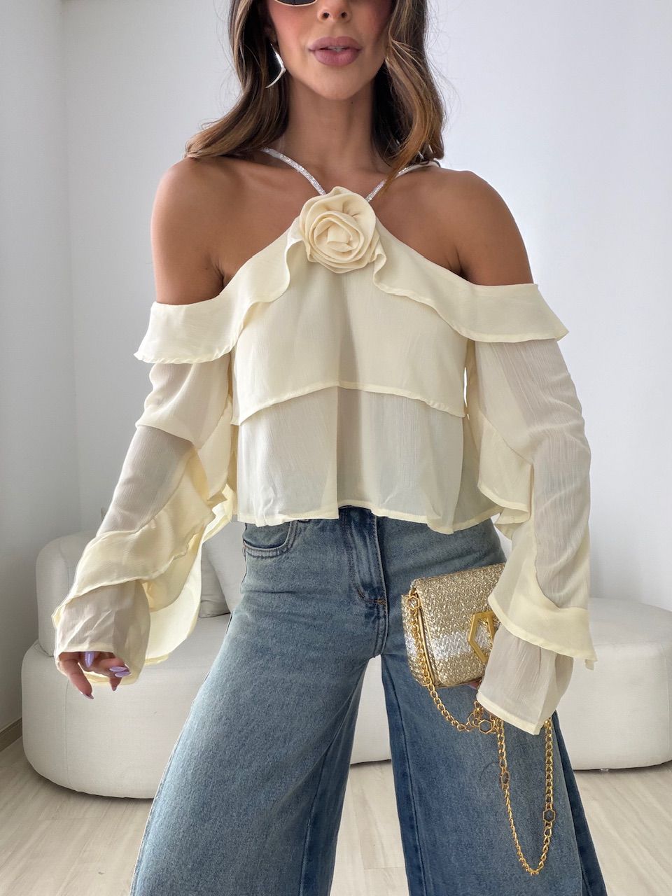 BLUSA ALICIA BABADOS CREME