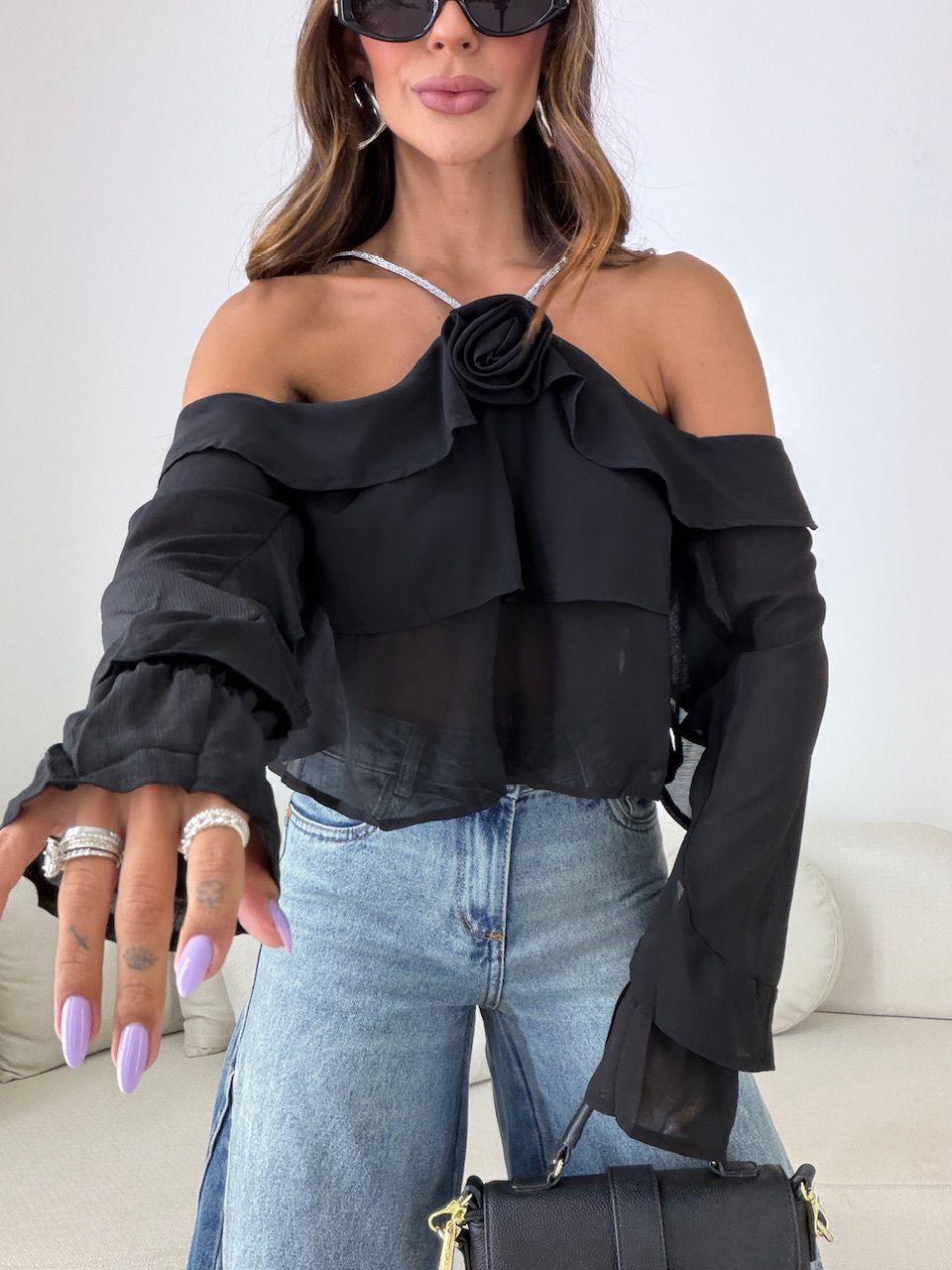 BLUSA ALICIA BABADOS PRETA