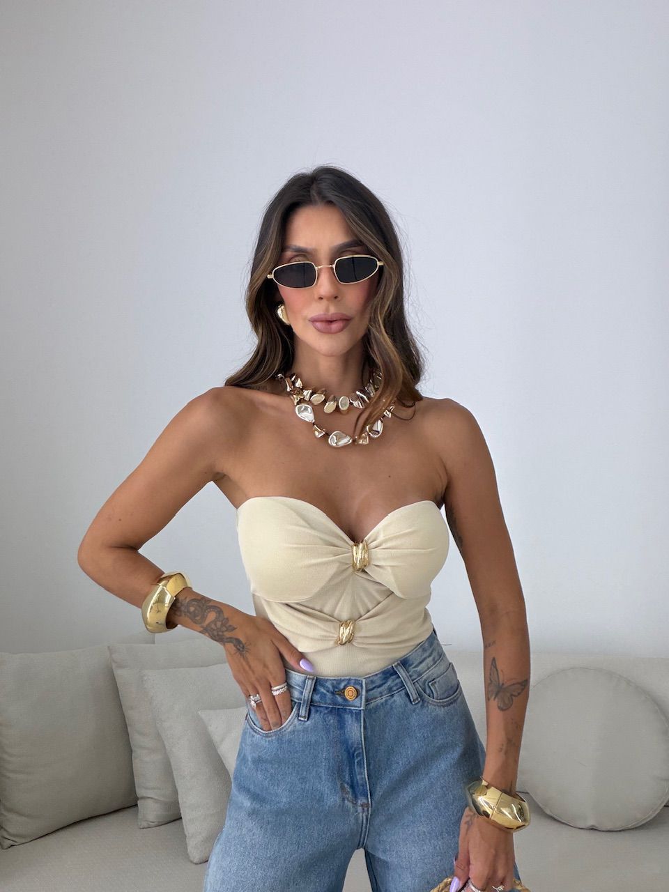 BLUSA DAMARIS TOMARA QUE CAIA NUDE - 0082370049 - CAROLLA FERRARO