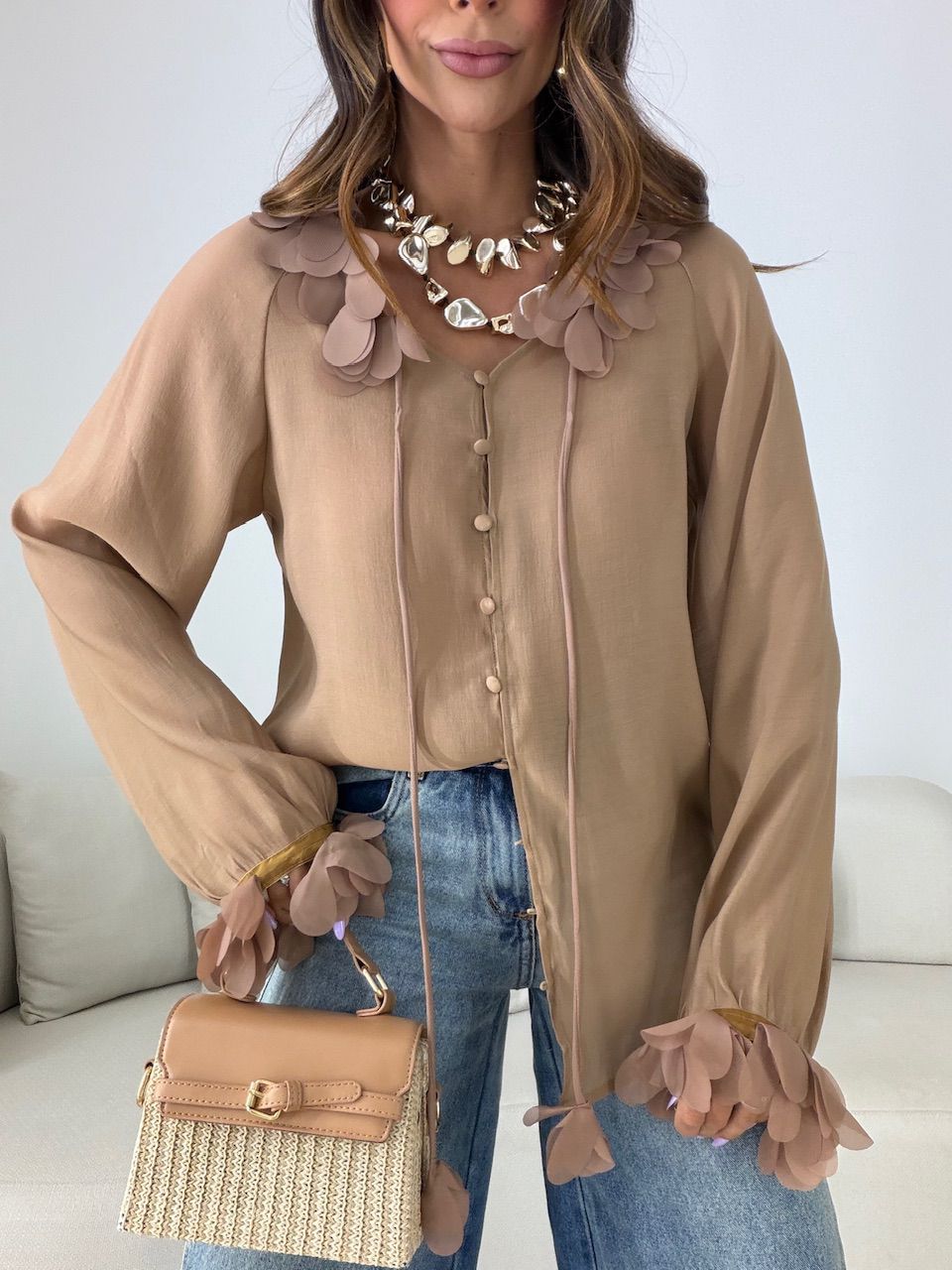 CAMISA CLÉIA BOTÕES MARROM - 0082470054 - CAROLLA FERRARO