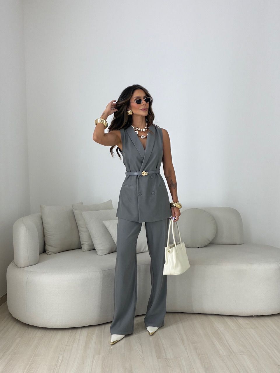 CONJUNTO GIANE ALFAIATARIA CINZA