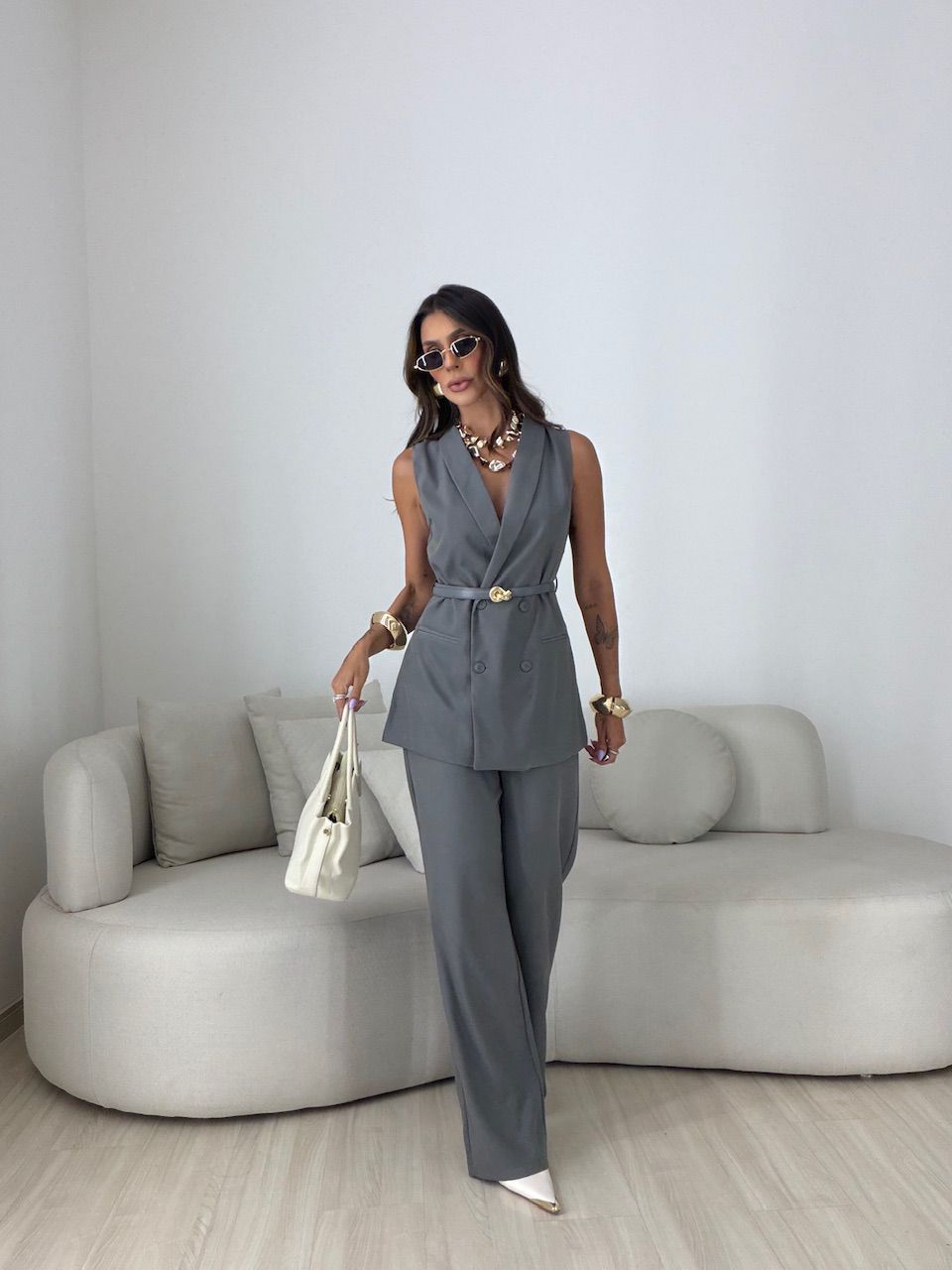 CONJUNTO GIANE ALFAIATARIA CINZA