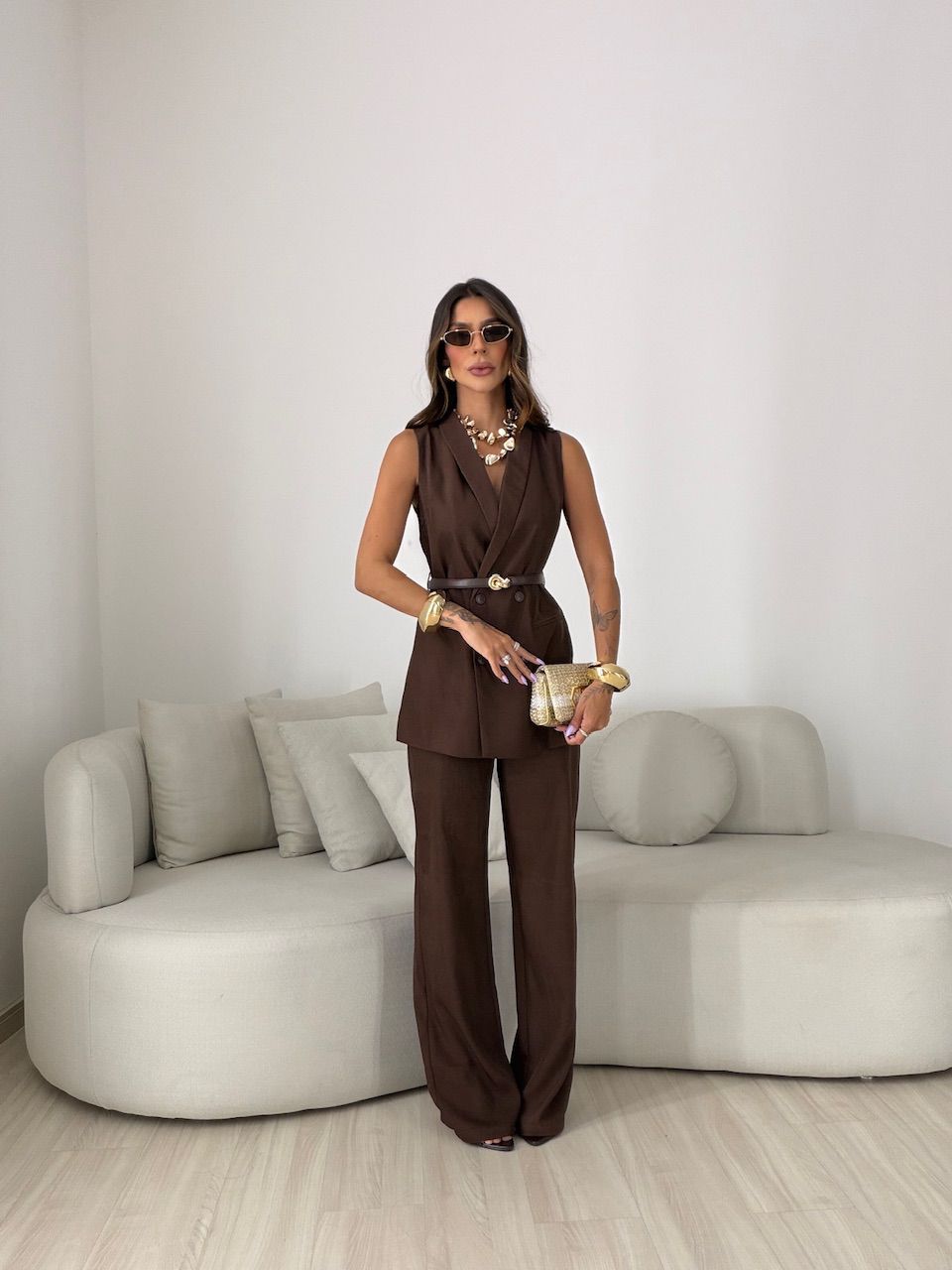 CONJUNTO GIANE ALFAIATARIA MARROM