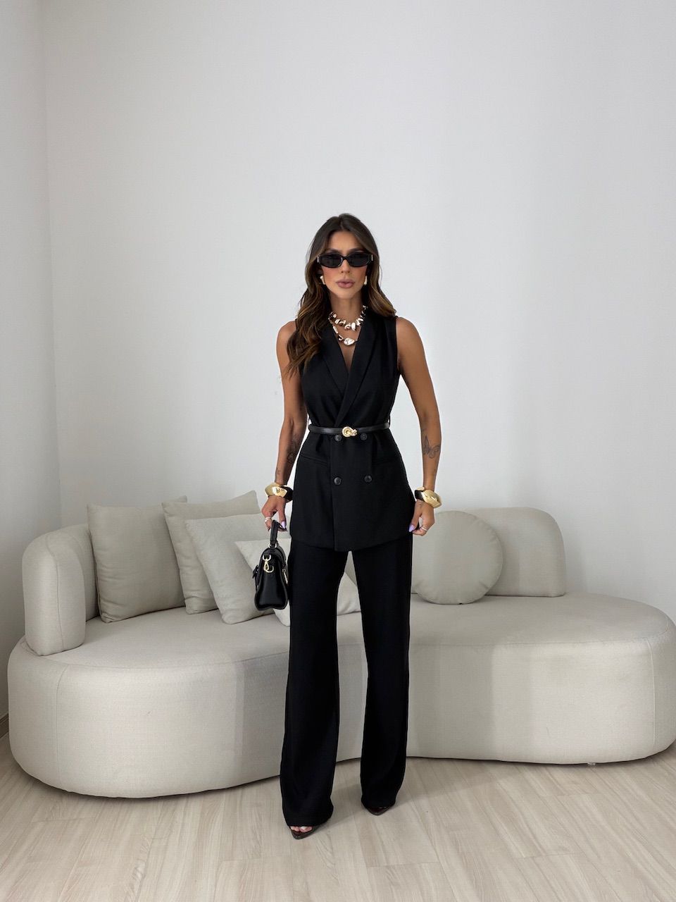 CONJUNTO GIANE ALFAIATARIA PRETO - 0082390032 - CAROLLA FERRARO