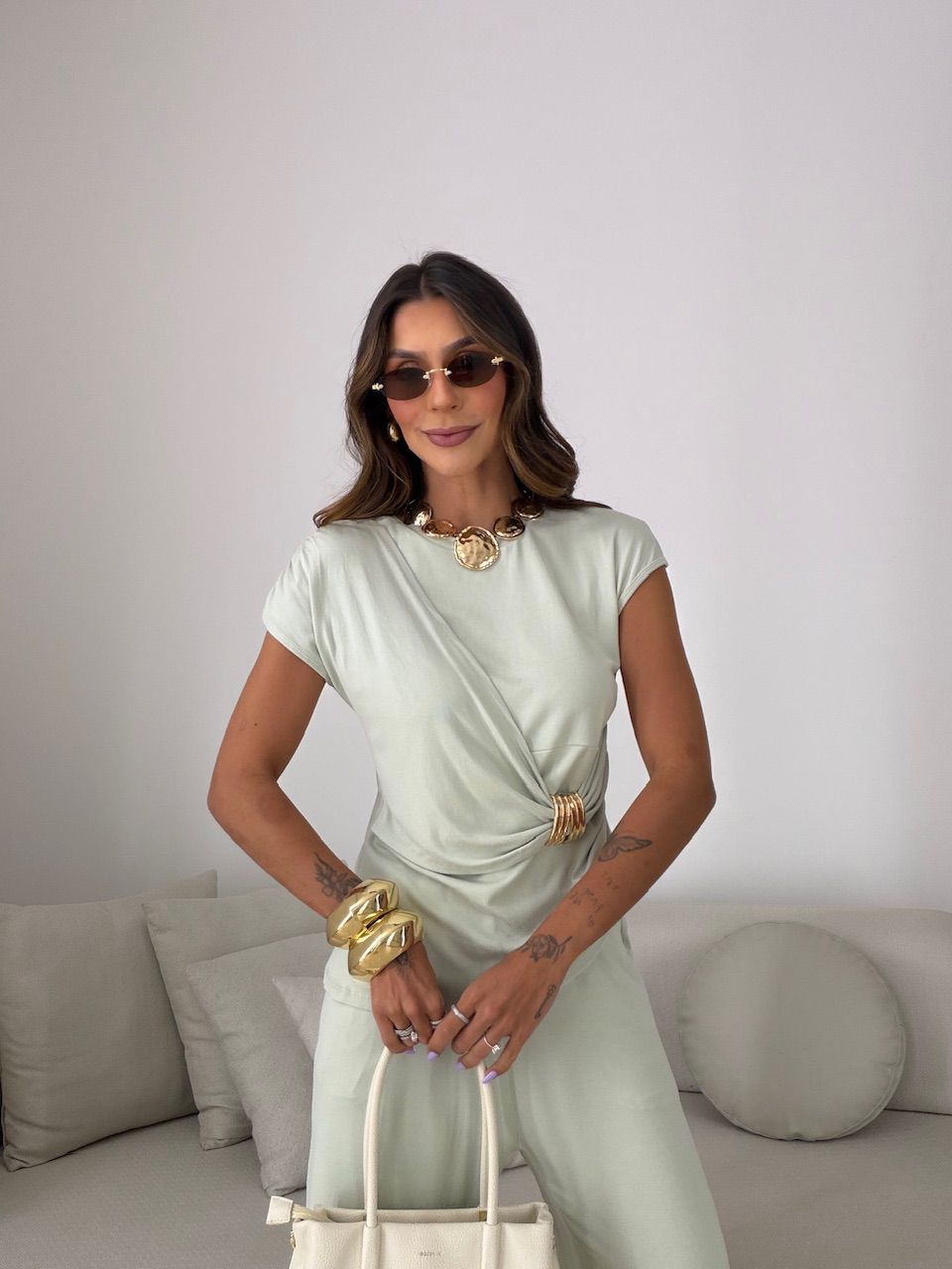 CONJUNTO KELLY BLUSA METAL VERDE