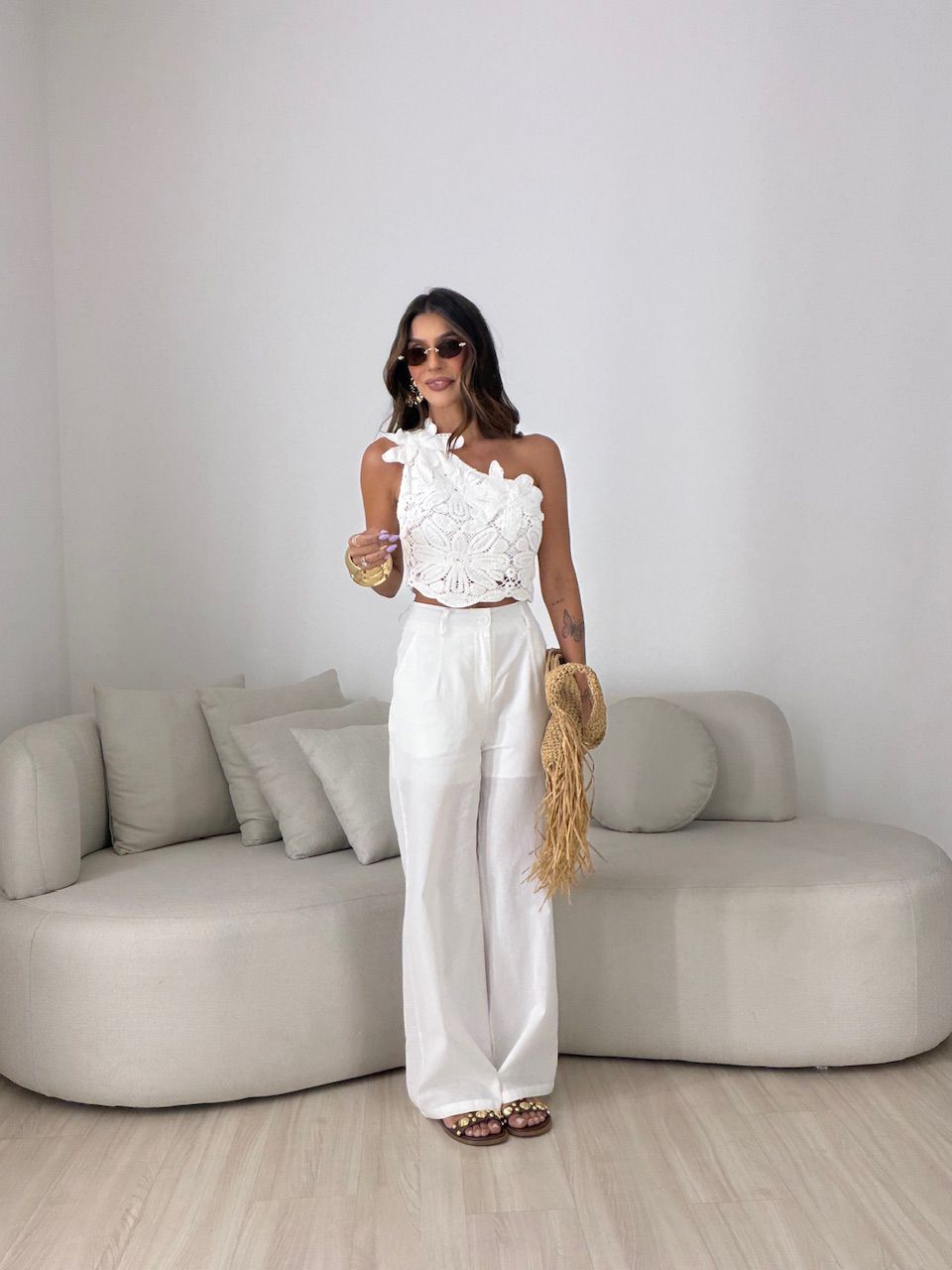 CONJUNTO ROSANGELA BLUSA CROCHÊ OFF - 0082360048 - CAROLLA FERRARO