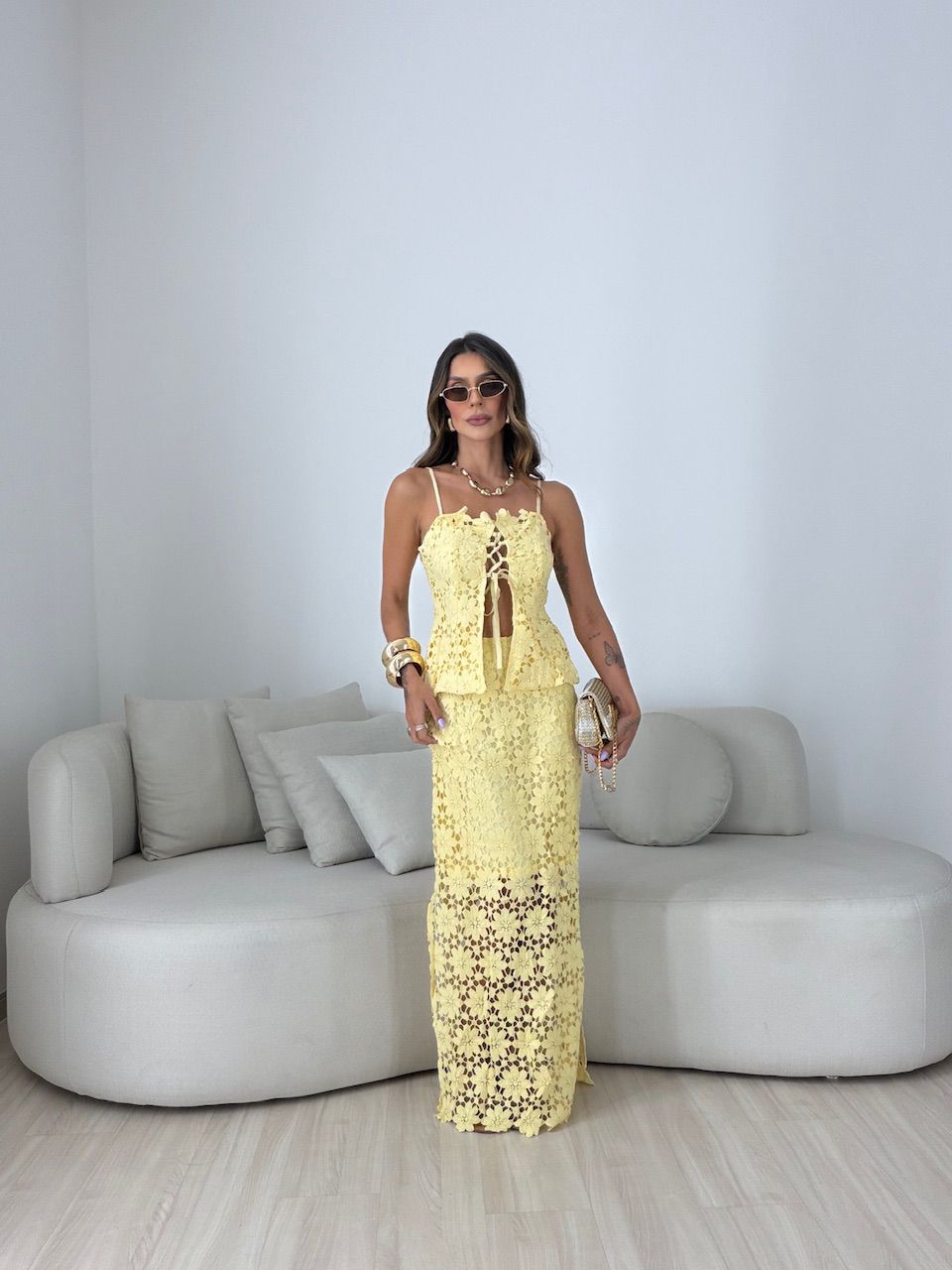 CONJUNTO SELENA SAIA LONGA AMARELO - 0082350111 - CAROLLA FERRARO