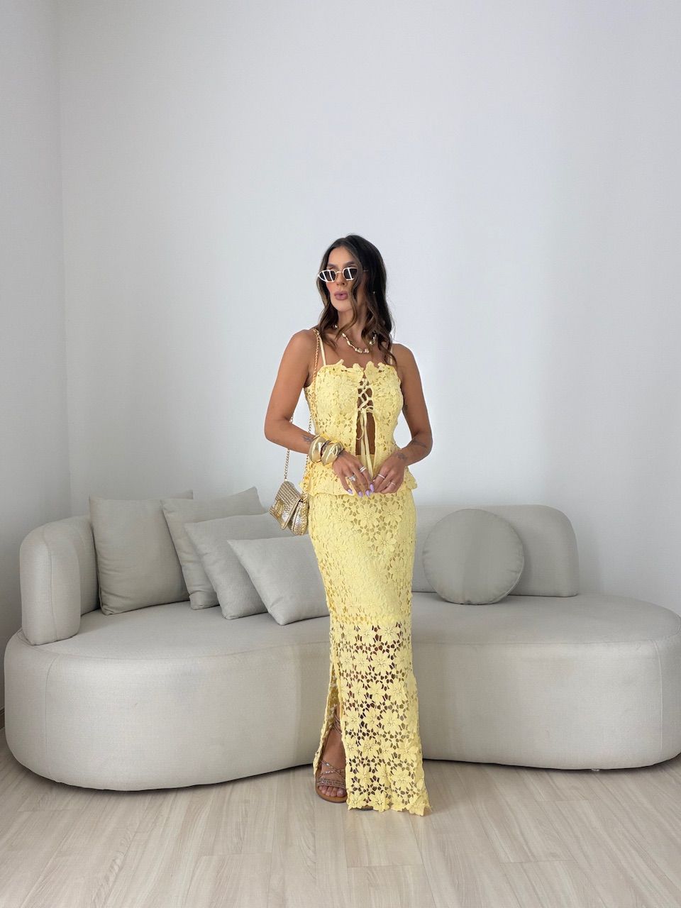 CONJUNTO SELENA SAIA LONGA AMARELO