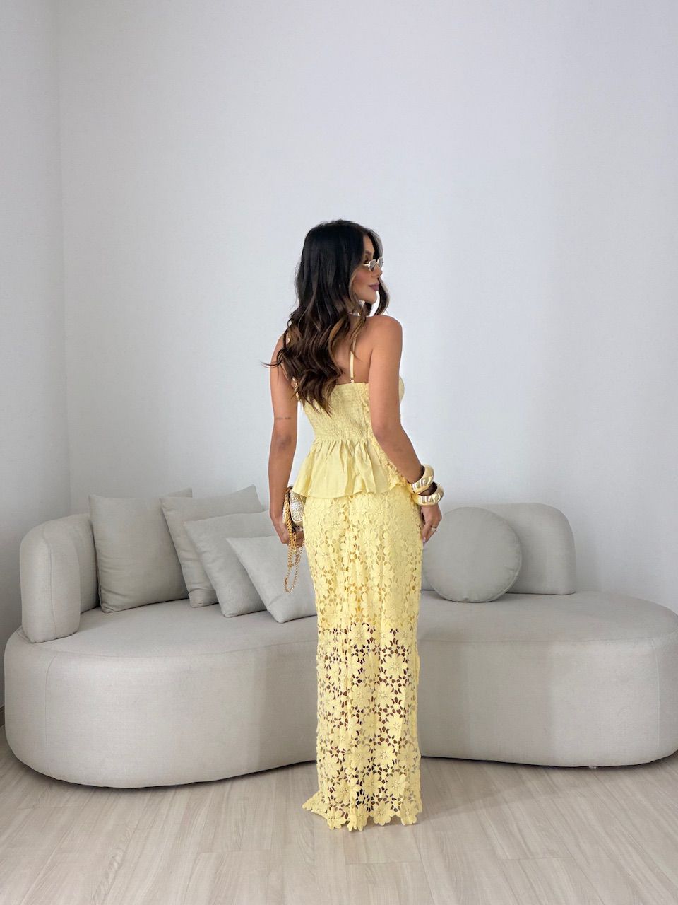 CONJUNTO SELENA SAIA LONGA AMARELO
