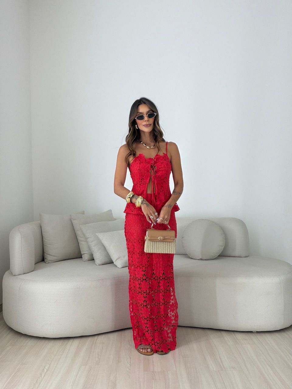 CONJUNTO SELENA SAIA LONGA VERMELHO