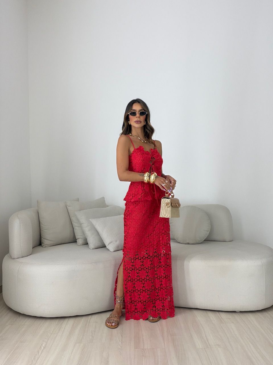 CONJUNTO SELENA SAIA LONGA VERMELHO