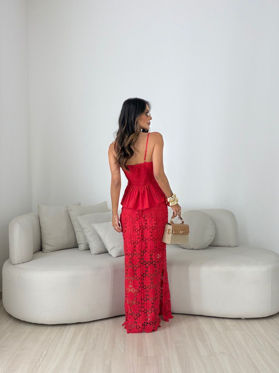 CONJUNTO SELENA SAIA LONGA VERMELHO