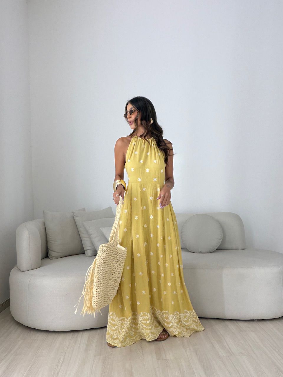 VESTIDO CÁSSIA ESTAMPADO MOSTARDA