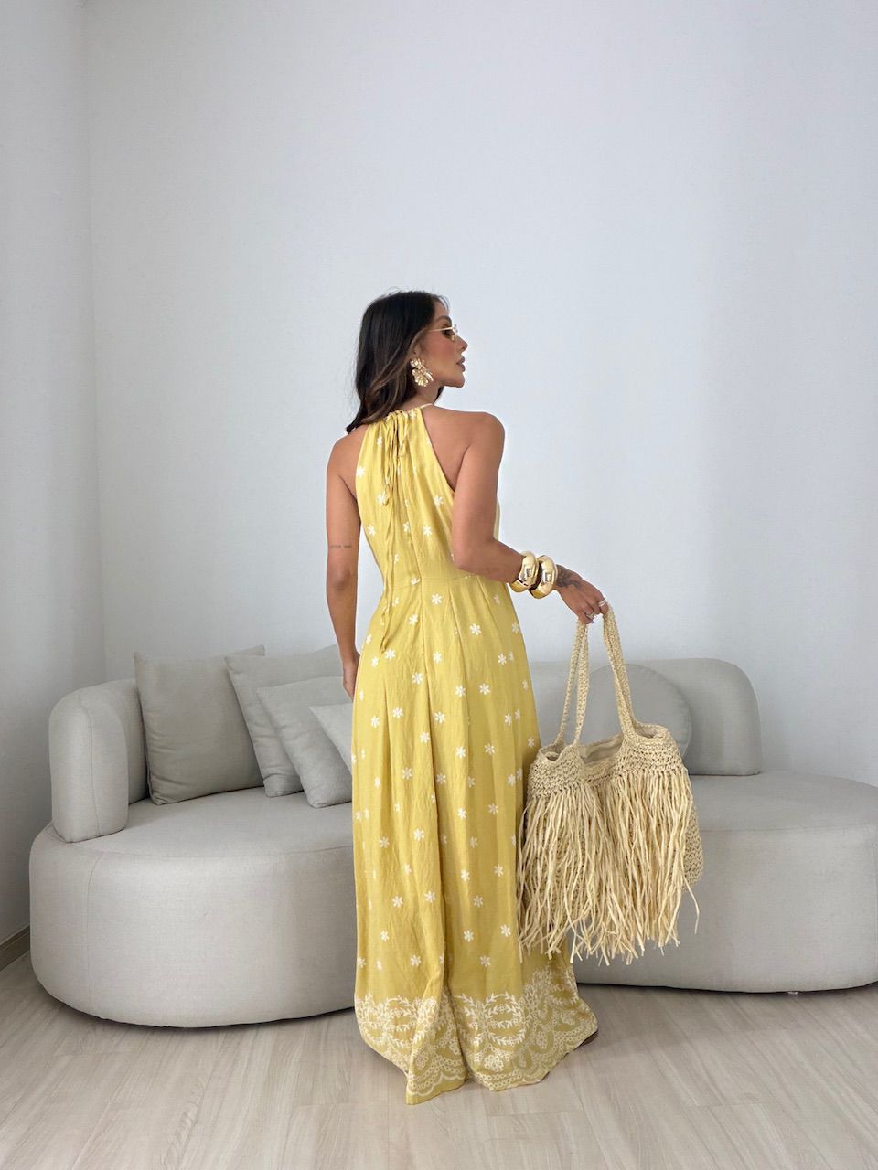 VESTIDO CÁSSIA ESTAMPADO MOSTARDA
