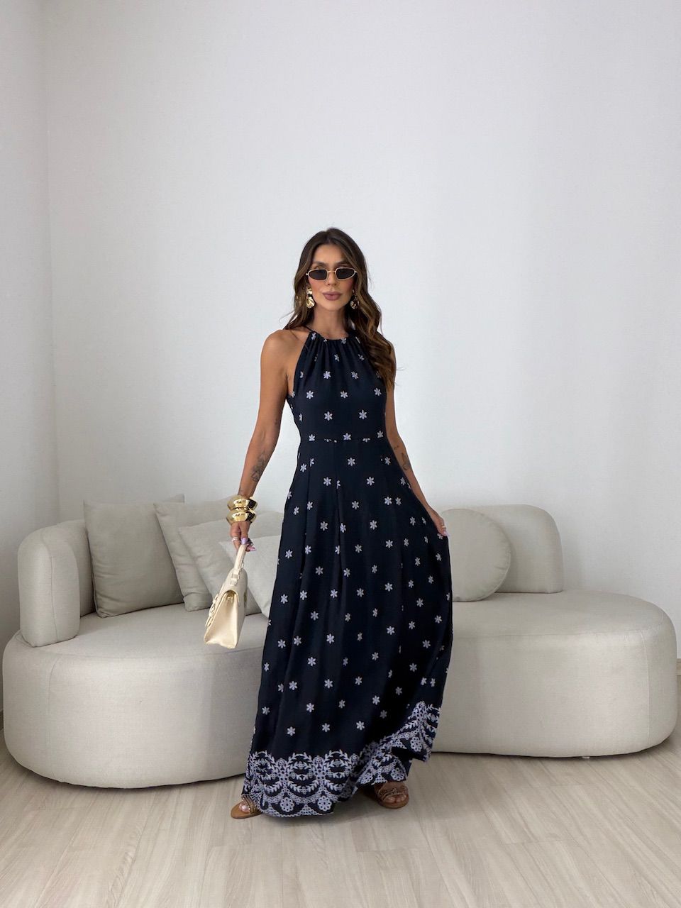 VESTIDO CÁSSIA ESTAMPADO PRETO - 0082400032 - CAROLLA FERRARO