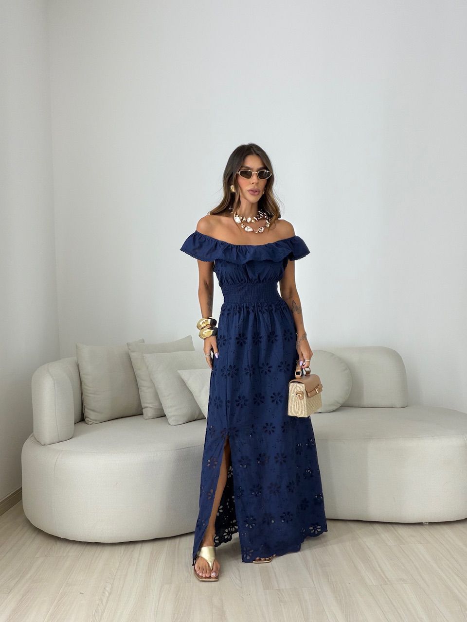 VESTIDO JULIETA LONGO MARINHO