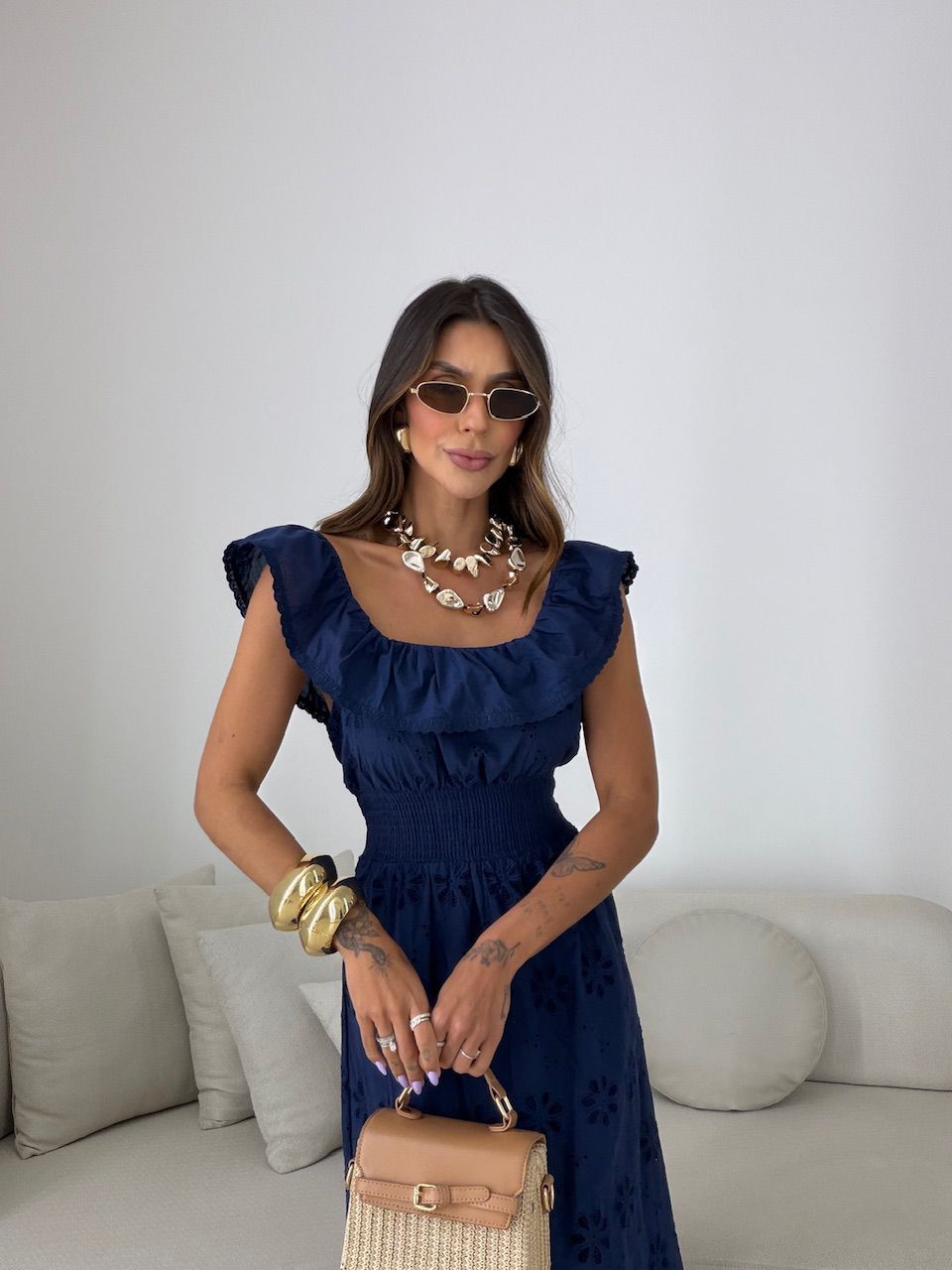 VESTIDO JULIETA LONGO MARINHO
