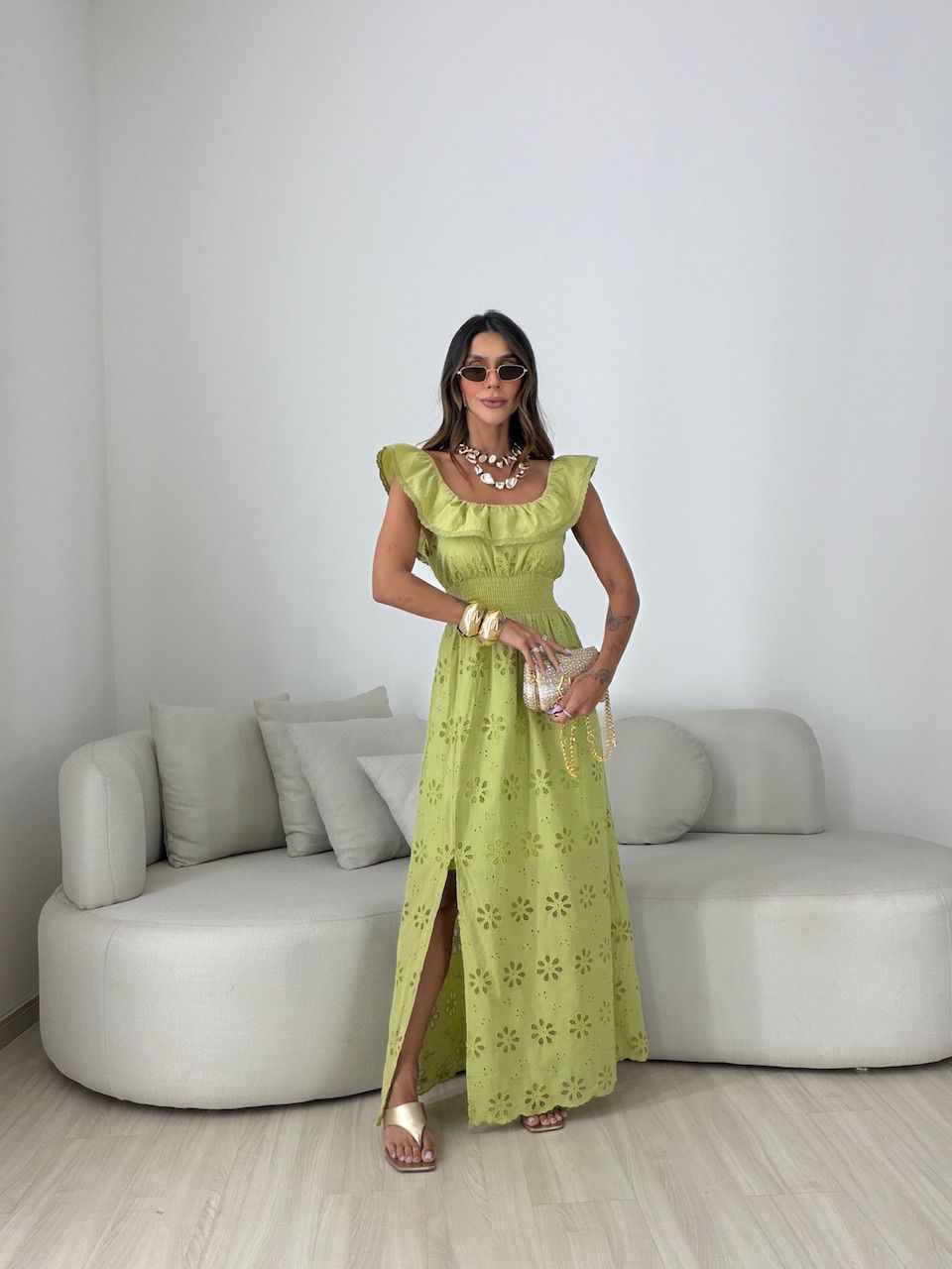 VESTIDO JULIETA LONGO VERDE - 0082460230 - CAROLLA FERRARO