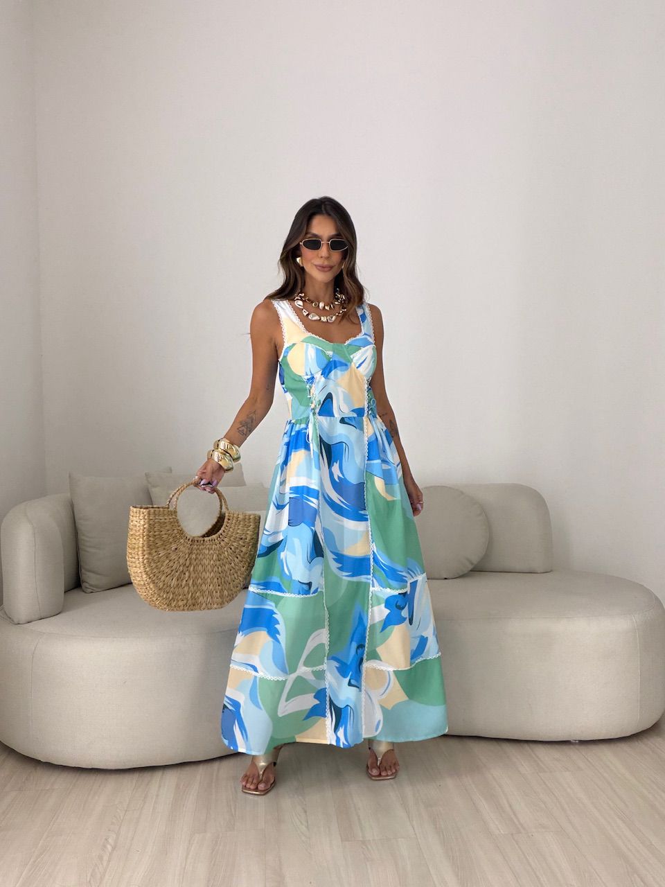 VESTIDO PENÉLOPE ESTAMPADO AZUL - 0082490109 - CAROLLA FERRARO