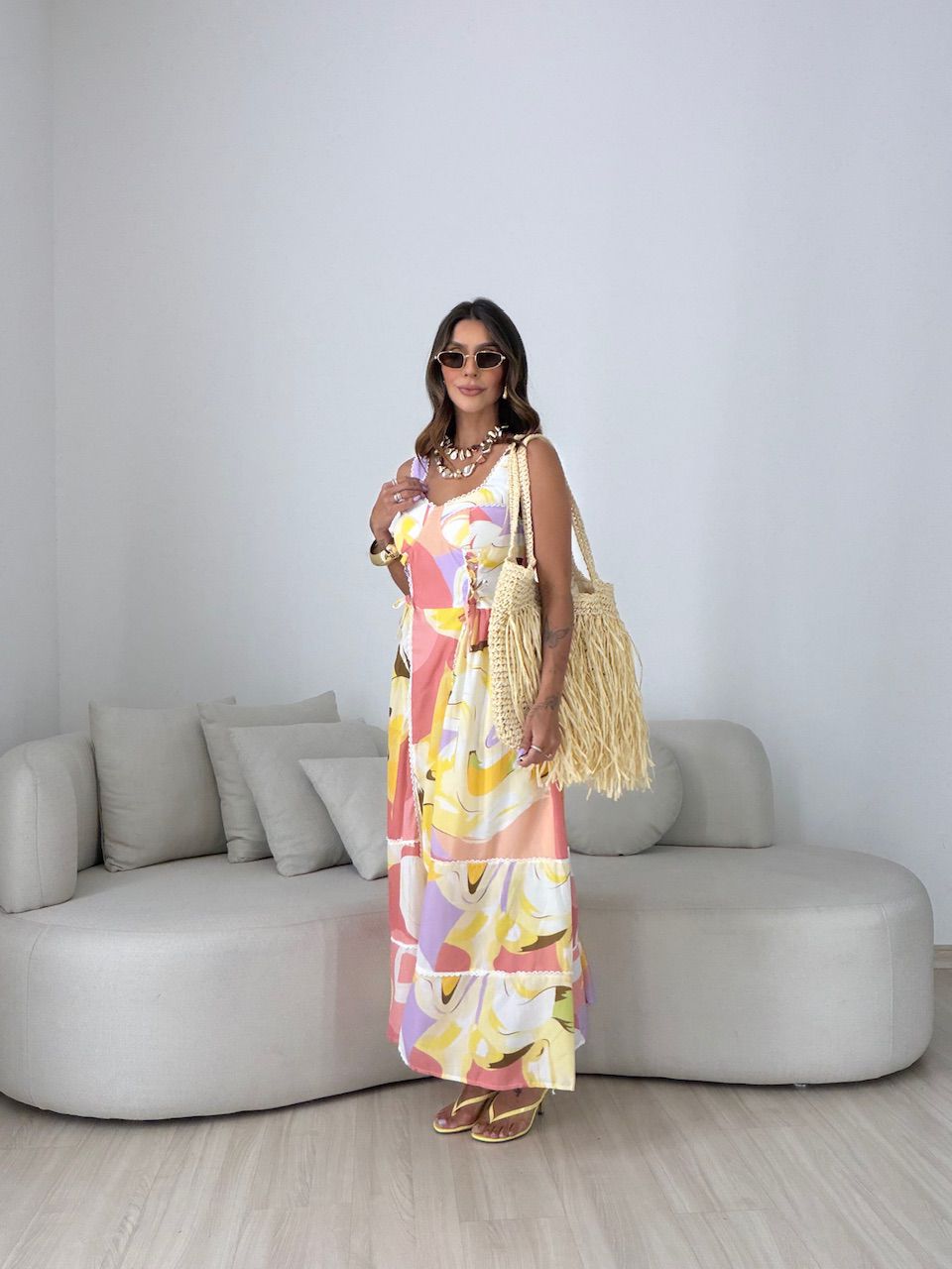 VESTIDO PENÉLOPE ESTAMPADO PÊSSEGO