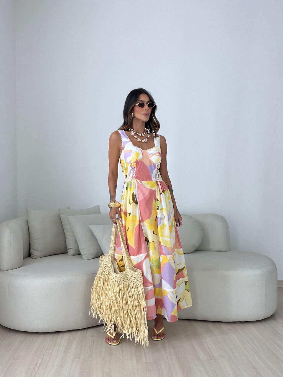 VESTIDO PENÉLOPE ESTAMPADO PÊSSEGO