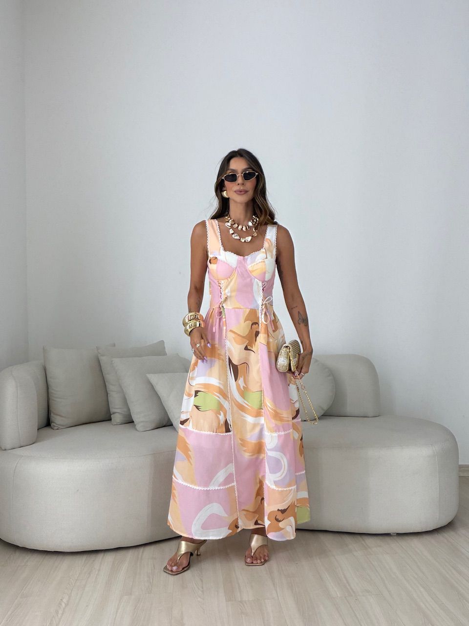 VESTIDO PENÉLOPE ESTAMPADO ROSA - 0082490031 - CAROLLA FERRARO
