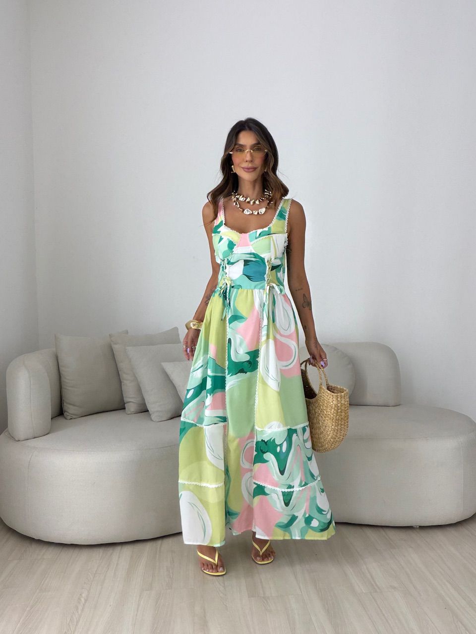 VESTIDO PENÉLOPE ESTAMPADO VERDE - 0082490014 - CAROLLA FERRARO