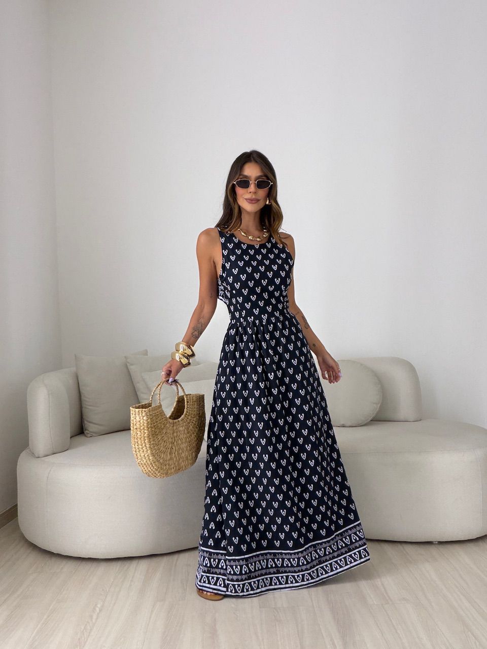 VESTIDO TABATA ESTAMPADO PRETO