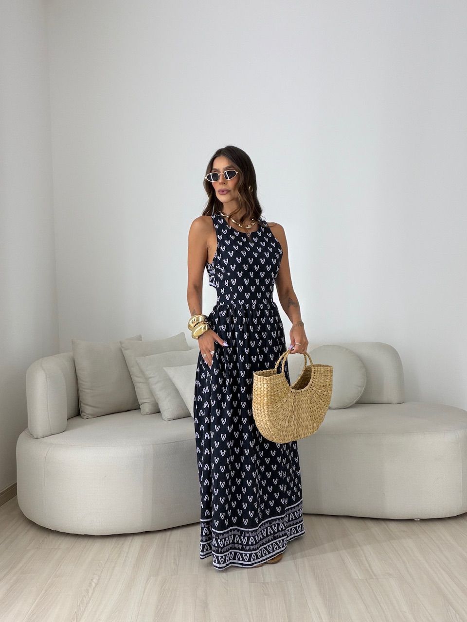 VESTIDO TABATA ESTAMPADO PRETO