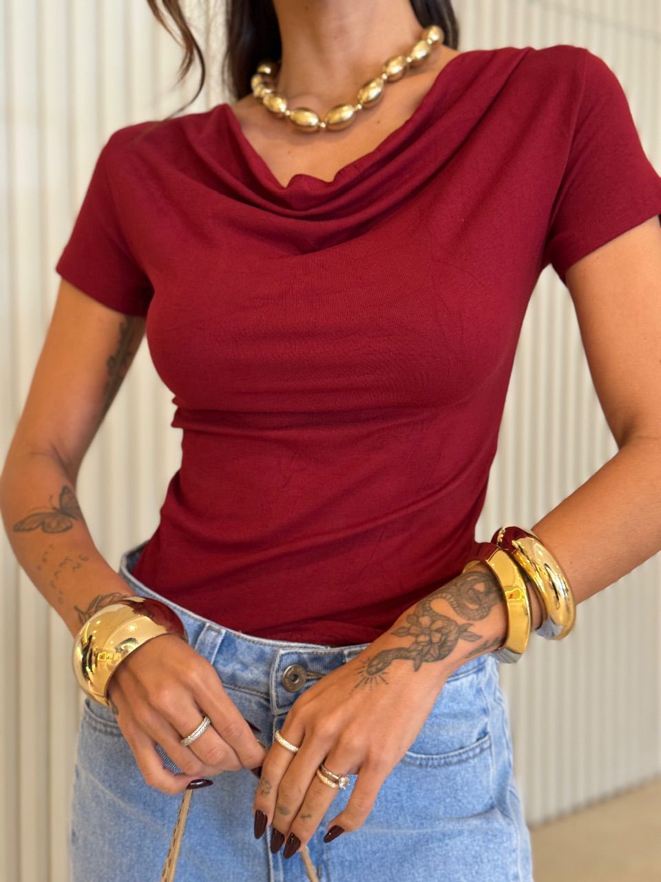 BLUSA LAIS MANGUINHA VINHO