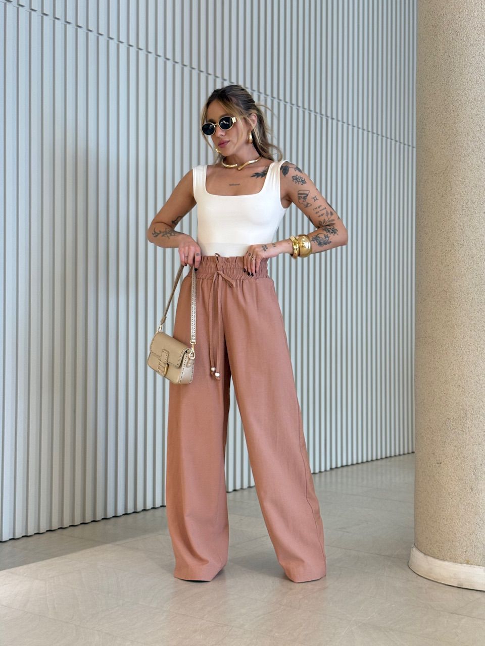 CALÇA ROBERTA LASTEX CAPUCCINO 